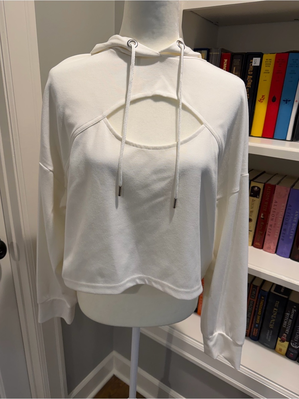 Anthropologie White Cutout Crewneck Hoodie